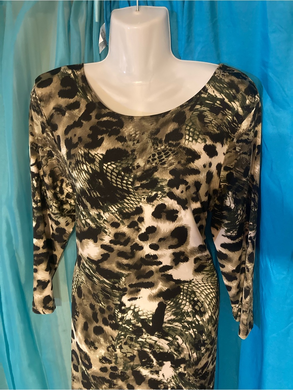Women's Animal Print Midi Dress in Olive & Black